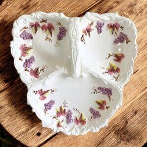 Vintage ESD Japan Hand Painted Ceramic Pickle Tray Dish Grape Vines Leaves 1950s